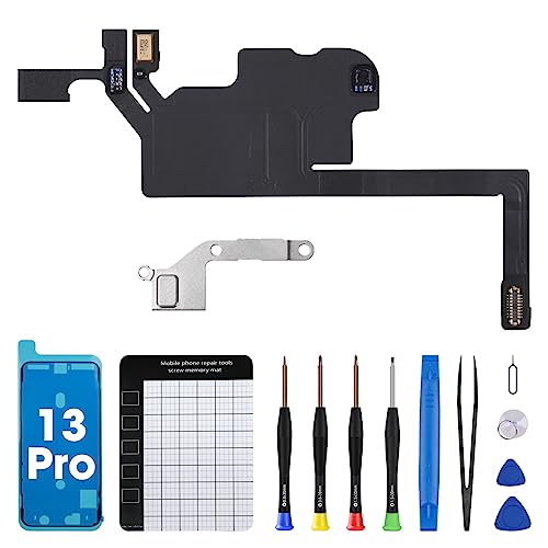 DGSCSMY Ersatz-Set für iPhone 13 Pro Hörmuschel Lautsprecher Flexkabel Ersatz-Kit 13Pro OEM Fix Ohrlautsprecher Anschluss Näherungssensor mit Reparatur-Fix-Werkzeug-Set, wasserdichter Aufkleber A2636 DGSCSMY Ersatz-Set für iPhone 13 Pro Hörmuschel Lautsprecher Flexkabel Ersatz-Kit 13Pro OEM Fix Ohrlautsprecher Anschluss Näherungssensor mit Reparatur-Fix-Werkzeug-Set, wasserdichter Aufkleber A2636 von DGSCSMY