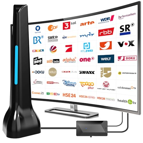 DVBT2 Antenne, 2025 zimmerantenne DVB-T & DVB-T2 Antennen mit Verstärker, Großer Reichweite und 360° Empfang, Zimmerantenne für Fernseher mit Starkem Magnetfuß, Geeignet für 4K 1080p & Alle TV-Geräte DVBT2 Antenne, 2025 zimmerantenne DVB-T & DVB-T2 Antennen mit Verstärker, Großer Reichweite und 360° Empfang, Zimmerantenne für Fernseher mit Starkem Magnetfuß, Geeignet für 4K 1080p & Alle TV-Geräte von DGUPSP