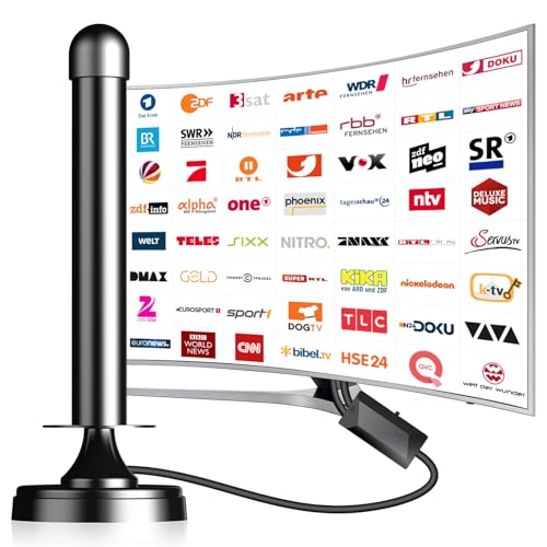 DVBT2 Antenne, DVB-T/DVB-T2-Antenne, Stärkere Stabantenne für digitales Fernsehen/Digital TV/DAB Radio/DVB-T2 Tuner Stick, Maximale Signalqualität - Mit Magnetfuß 3m Kabel DVBT2 Antenne, DVB-T/DVB-T2-Antenne, Stärkere Stabantenne für digitales Fernsehen/Digital TV/DAB Radio/DVB-T2 Tuner Stick, Maximale Signalqualität - Mit Magnetfuß 3m Kabel von DGUPSP