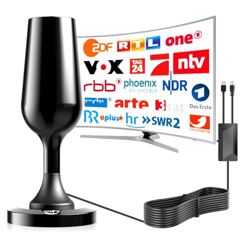 DVBT2 Antenne, zimmerantenne DVB-T & DVB-T2 Antennen mit Verstärker, Großer Reichweite und 360° Empfang, Zimmerantenne für Fernseher mit Starkem Magnetfuß, Geeignet für 4K 1080p & Alle TV-Geräte DVBT2 Antenne, zimmerantenne DVB-T & DVB-T2 Antennen mit Verstärker, Großer Reichweite und 360° Empfang, Zimmerantenne für Fernseher mit Starkem Magnetfuß, Geeignet für 4K 1080p & Alle TV-Geräte von DGUPSP