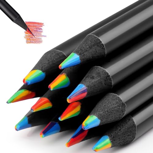DGUSO 12 Stück Buntstifte 7 in 1 Regenbogenstifte HöLzerne Regenbogenstifte, Mehrfarbige Bleistifte Künstlerbedarf Zum Zeichnen, Malen und Skizzieren für Erwachsene und Kinder von DGUSO