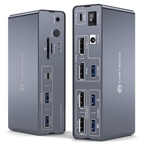 DGYBDFC Docking Station KVM Switch 2 Monitore für Laptop (USB C) & Desktop (DP+DP) 4K120Hz MST USB-c Dockingstation für 2 PC mit 2X Displayport, USBC, USBA 3.2/3.0 and SD/microSD Card Slots von DGYBDFC