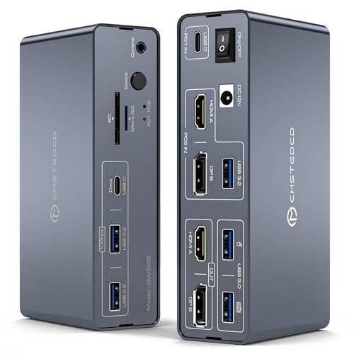 DGYBDFC Docking Station KVM Switch 2 Monitore für Laptop (USBC) & Desktop (HDMI+Displayport) 4K60Hz+4K120Hz MST USB-c Dockingstation für 2 PC mit HDMI, DP, USBC, USBA and SD/microSD Card Slots von DGYBDFC