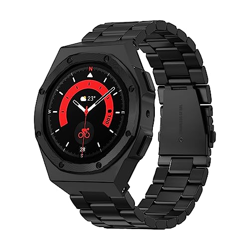 DGYSG Luxuriöse Schutzhülle mit Armband für Samsung Galaxy Watch 5 Pro 45 mm 2022, robuste militärische Schutzhülle aus Metall mit taktischem Edelstahlband für Watch5 Pro Herren, Schwarz von DGYSG