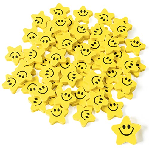 DGjianfei 60 Stück Stern mit lächelndem Gesicht, Mini-Radiergummis, lustiges Smiley-Gesicht, gelber Cartoon-Bleistift-Radiergummi, Sortiment, niedlich, Geburtstagsparty, Geschenktütenfüller von DGjianfei