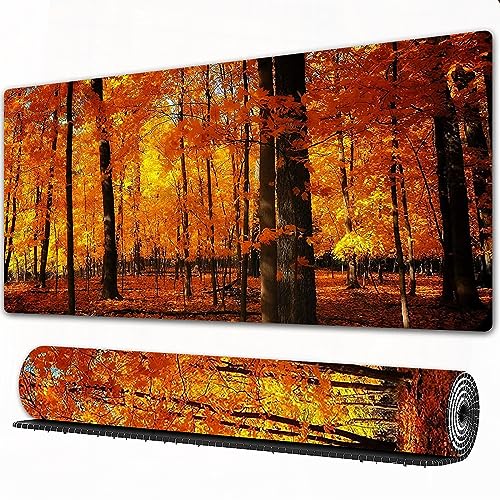 DHAEY Gaming Mauspad XXL 900 x 400 x 3 mm Herbst-Ahornwald im späten Herbst 3D-Aquarell verlängertes großes Mauspad, rutschfeste Gummiunterseite, genähten Kanten, wasserdicht,Gaming,Heimbüro. von DHAEY