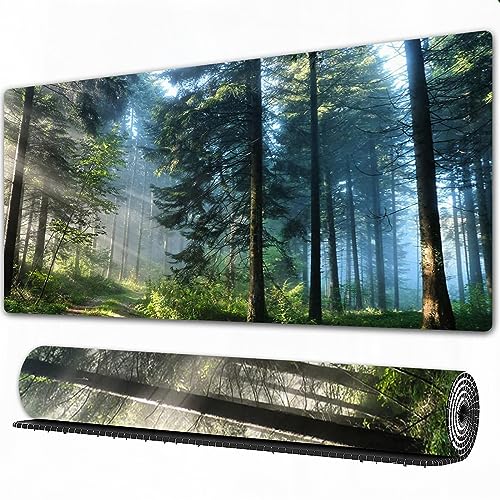 DHAEY Gaming Mauspad XXL 900 x 400 x 3 mm Wald verlängertes großes Mauspad, rutschfeste Gummiunterseite, genähten Kanten, wasserdicht,Gaming,Heimbüro. von DHAEY