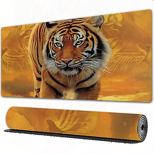 Gaming Mauspad XXL 750 x 400 x3 mm Tiger der aufgehenden Sonne Mousepad Groß Vernähte Kanten WassXerdicht Anti-Rutsch für PC,MacBook,Laptop Verbessert Präzision und GeschwindigkeiX von DHAEY