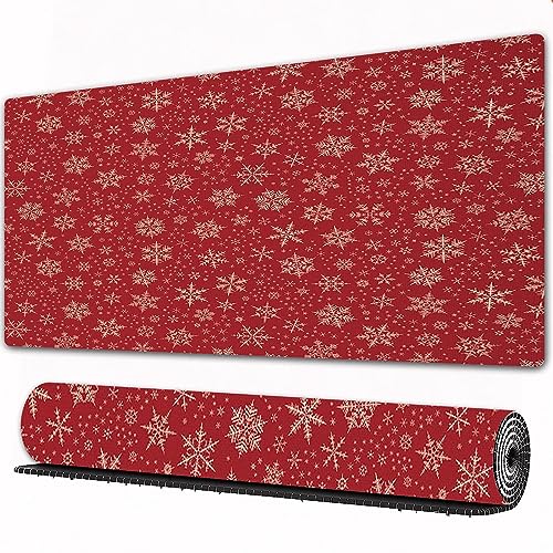 Gaming Mauspad XXL 750 x 400 x3 mm Weihnachtswinter-Schneeflocke mit Blumen Mousepad Groß Vernähte Kanten WassXerdicht Anti-Rutsch für PC,MacBook,Laptop Verbessert Präzision und GeschwindigkeiX von DHAEY