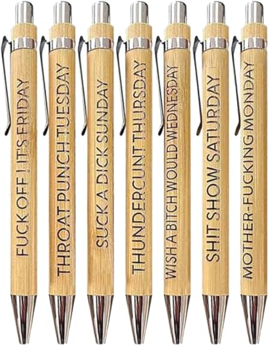 Sarcastic Weekly Bamboo Sarcastic Pens, Sarcastic Weekly Mood Ballpoint Pen, Charmhuts Engraved Pens, Ultimate Bamboo Pens, Funny Seven Days of the Week Pens, Funny Pens for Adults von DHAEY