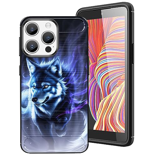DHEEBFWE Promax Schutzhülle für iPhone 15 Promax (2023), dünn, weiches TPU, gebürstete Textur, stoßdämpfend, rutschfest, Motiv: blauer Wolf von DHEEBFWE