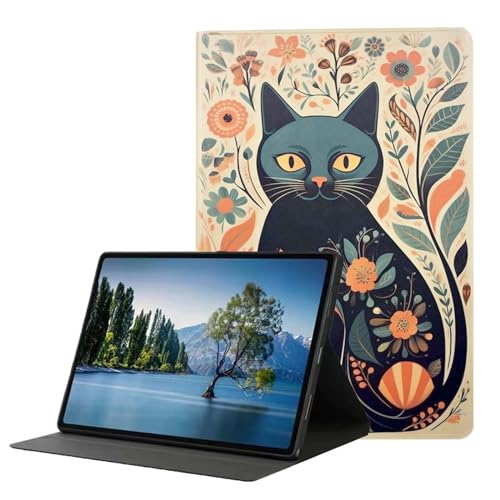 DHEEBFWE Schutzhülle für Amazon Fire HD 8/HD 8 Plus (Version 10/12. Generation 2022/2020), 8 Zoll Tablet, verstellbarer Ständer, Folio-Schutzhülle für Fire HD 8/HD 8 Plus, Blumen und Katze von DHEEBFWE