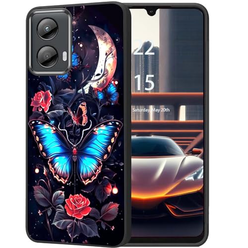 DHEEBFWE Schutzhülle für Motorola Moto G 5G 2024, schlanke, stoßdämpfende, kratzfeste, weiche Schutzhülle, einzigartiges Schmetterlings- und Mondblumen-Design von DHEEBFWE