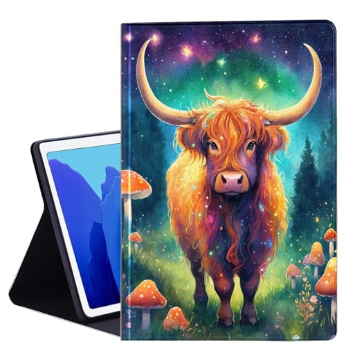 DHEEBFWE Schutzhülle für Samsung Galaxy Tab A7 26,4 cm (10,4 Zoll), verstellbarer Klappständer, Schutzhülle für Galaxy Tab A7 2022/2020, Pilz-Hochlandkuh-Design von DHEEBFWE
