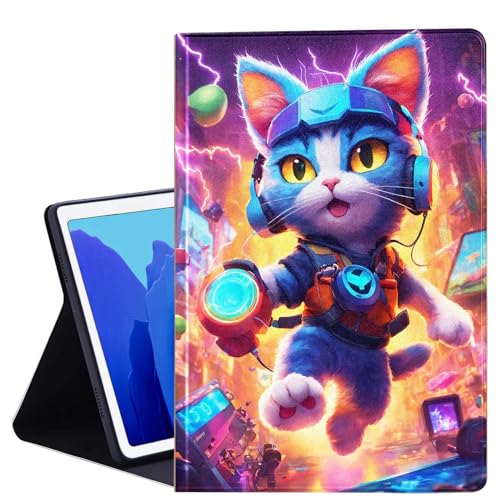 DHEEBFWE Schutzhülle für Samsung Galaxy Tab S7/S8/S9 27,9 cm (11 Zoll), verstellbarer Folio-Ständer, Schutzhülle für Galaxy Tab S7 2020/S8 2022/S9 2023, Katze mit Kopfhörer-Design von DHEEBFWE