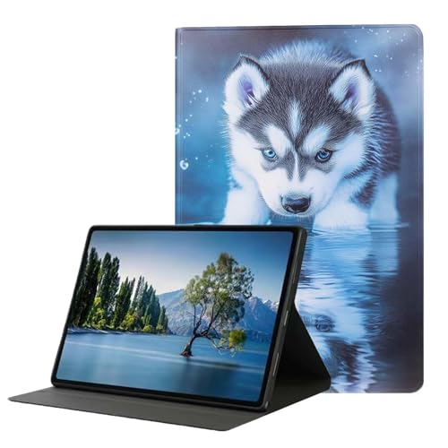 DHEEBFWE Schutzhülle für Samsung Galaxy Tab S9 27,9 cm (11 Zoll) 2023 (SM-X710/X716B/X718U). Hochwertige Lederhülle mit automatischer Wake-/Sleep-Funktion, mehrere Betrachtungswinkel, Husky-Welpe von DHEEBFWE