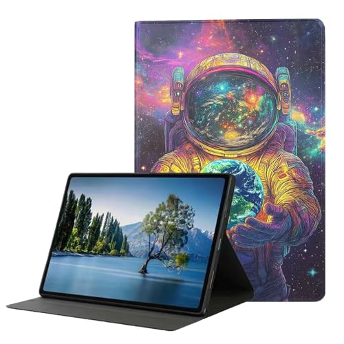 DHEEBFWE Schutzhülle für Samsung Tab A9 Plus/A9+ 10,9 Zoll 2023 (SM-X210/X216/X218). Hochwertige Lederhülle mit automatischer Wake/Sleep-Funktion, mehrere Betrachtungswinkel, Astronaut hält die Erde von DHEEBFWE