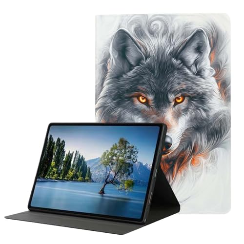 DHEEBFWE Schutzhülle für Samsung Tab A9 Plus/A9+ 10,9 Zoll 2023 (SM-X210/X216/X218). Hochwertige Lederhülle mit automatischer Wake/Sleep-Funktion, mehrere Betrachtungswinkel, Wolf von DHEEBFWE