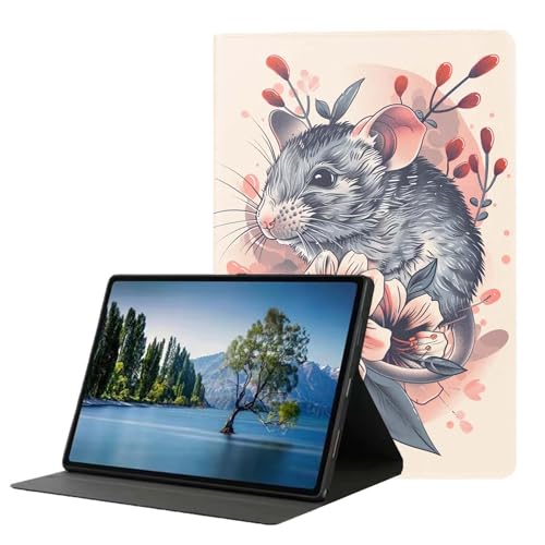 DHEEBFWE Schutzhülle für iPad 10. Generation 2022, 27,7 cm (10,9 Zoll), Premium-Leder-Folio-Ständer, automatische Wake/Sleep-Funktion, mehrere Betrachtungsständer, niedliche Katzen- und Maus-Blume von DHEEBFWE