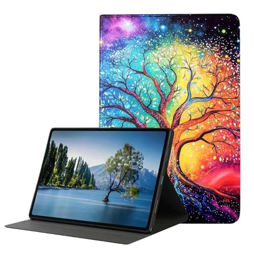 DHEEBFWE Schutzhülle für iPad 9. / 8. / 7. Generation (2021/2020/2019), 25,9 cm (10,2 Zoll), PU-Leder, mit automatischer Wake-/Sleep-Funktion und verstellbaren Betrachtungswinkeln. Bunter Lebensbaum von DHEEBFWE