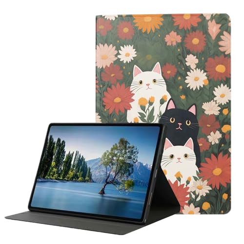 DHEEBFWE Schutzhülle für iPad 9. / 8. / 7. Generation 10,2 Zoll (2021/2020/2019), Premium-Leder-Folio-Ständer, automatische Wake/Sleep-Funktion, mehrere Betrachtungsständer, Katze im Garten von DHEEBFWE
