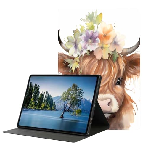 DHEEBFWE Schutzhülle für iPad 9. / 8. / 7. Generation 10,2 Zoll (2021/2020/2019), Premium-Leder-Folio-Ständer, automatische Wake/Sleep-Funktion, mehrere Betrachtungsständer, niedliche Hochlandkuh von DHEEBFWE
