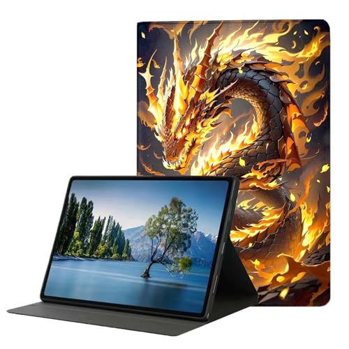 DHEEBFWE Schutzhülle für iPad 9. / 8. / 7. Generation 10,2 Zoll (2021/2020/2019), Premium-Leder-Folio-Ständer, automatischer Aufwach-/Schlafmodus, mehrere Betrachtungsständer, Feuerdrache von DHEEBFWE
