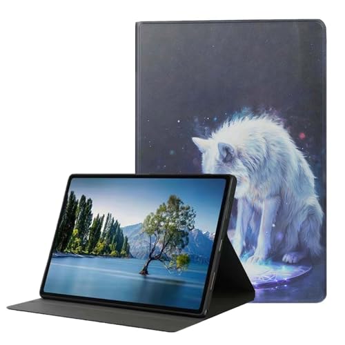 DHEEBFWE Schutzhülle für iPad 9. / 8. / 7. Generation 10,2 Zoll (2021/2020/2019), Premium-Leder-Folio-Ständer, automatischer Aufwach-/Schlafmodus, mehrere Betrachtungsständer, weißer Wolf von DHEEBFWE