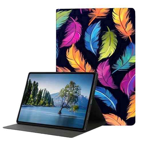 DHEEBFWE Schutzhülle für iPad Air 5. / 4. Generation, 27,7 cm (10,9 Zoll) 2022/2020, Premium-Leder-Folio-Ständer, automatische Wake/Sleep-Funktion, farbige Feder von DHEEBFWE