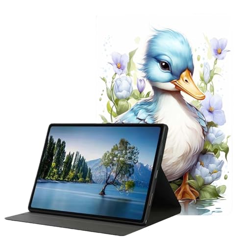 DHEEBFWE Schutzhülle für iPad Air 5. / 4. Generation, 27,7 cm (10,9 Zoll) 2022/2020, Premium-Leder-Folio-Ständer, automatische Wake/Sleep-Funktion, mehrere Betrachtungswinkel, blaue Ente und Blumen von DHEEBFWE