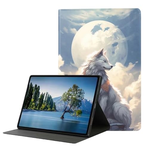 DHEEBFWE Schutzhülle für iPad Air 5. / 4. Generation, 27,7 cm (10,9 Zoll) 2022/2020, Premium-Leder-Folio-Ständer, automatischer Aufwach-/Schlafmodus, mehrere Betrachtungsständer, Wolfsmond von DHEEBFWE