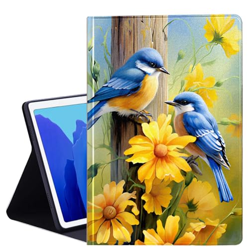 DHEEBFWE Schutzhülle für iPad Pro 32,8 cm (12,9 Zoll) 4. / 5. / 6. Generation, automatische Wake/Sleep-Funktion, mehrere Betrachtungsständer, Blauvögel und Blumen, Design-Schutzhülle für iPad 2020 von DHEEBFWE