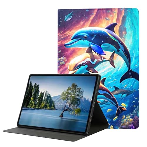 DHEEBFWE Schutzhülle für iPad der 10. Generation 2022, 27,7 cm (10,9 Zoll), Premium-Leder-Folio-Ständer, automatische Wake/Sleep-Funktion, mehrere Betrachtungsständer, niedlicher Delfin von DHEEBFWE