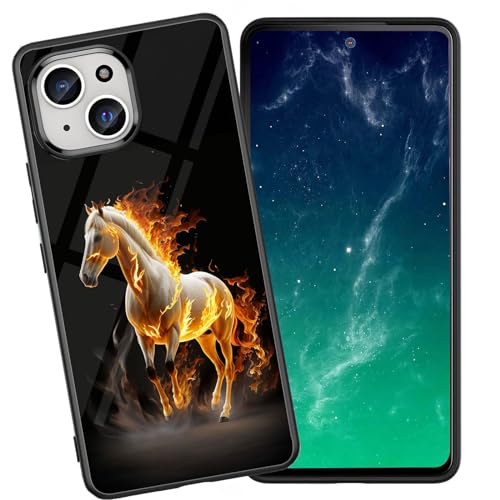 DHEEBFWE Schutzhülle für iPhone 13, stoßfest, kratzfest, weiches Silikon, mit organischer Glas-Rückseite, langlebige Schutzhülle für iPhone 13 (6,1 Zoll) (2021), Feuerpferd-Design von DHEEBFWE