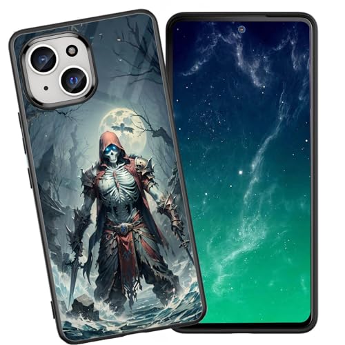 DHEEBFWE Schutzhülle für iPhone 13, stoßfest, kratzfest, weiches Silikon, mit organischer Glasrückseite, langlebige Schutzhülle für iPhone 13, 15,5 cm (6,1 Zoll), Skelettkrieger-Design von DHEEBFWE