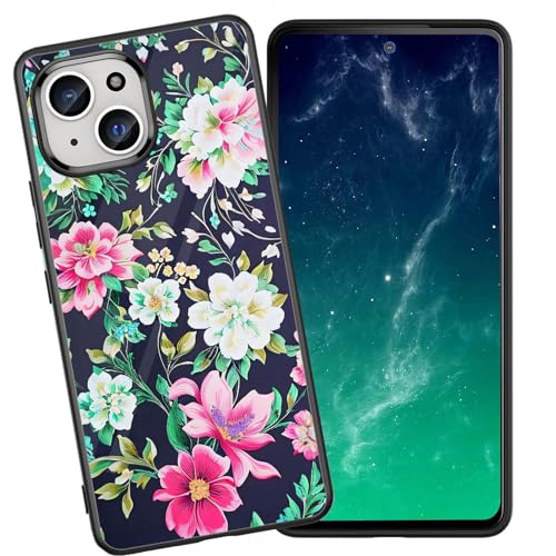 DHEEBFWE Schutzhülle für iPhone 13 Mini, stoßfest, kratzfest, weiches Silikon, mit organischer Glas-Rückseite, langlebige Schutzhülle für iPhone 13 Mini 5,4 Zoll (2021), rosa Blumenmuster von DHEEBFWE