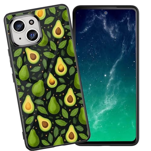 DHEEBFWE Schutzhülle für iPhone 13 Mini, stoßfest, kratzfest, weiches Silikon, mit organischer Glasrückseite, langlebige Schutzhülle für iPhone 13 Mini 5,4 Zoll (2021), Avocado-Design von DHEEBFWE