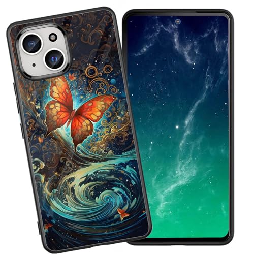 DHEEBFWE Schutzhülle für iPhone 13 Mini, stoßfest, kratzfest, weiches Silikon, mit organischer Glasrückseite, langlebige Schutzhülle für iPhone 13 Mini 5,4 Zoll (2021), Schmetterlings-Design von DHEEBFWE