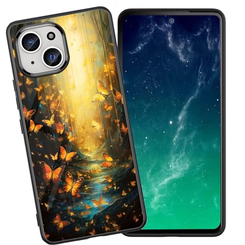 DHEEBFWE Schutzhülle für iPhone 13 Mini, stoßfest, kratzfest, weiches Silikon, mit organischer Glasrückseite, langlebige Schutzhülle für iPhone 13 Mini 5,4 Zoll (2021), gelbe Schmetterlinge von DHEEBFWE