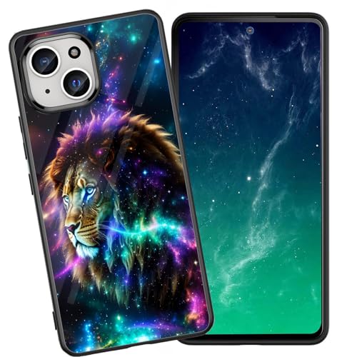 DHEEBFWE Schutzhülle für iPhone 14, stoßfest, kratzfest, weiches Silikon, mit organischer Glasrückseite, langlebige Schutzhülle für iPhone 14, 15,5 cm (6,1 Zoll) (2022), Sternenlöwen-Design von DHEEBFWE