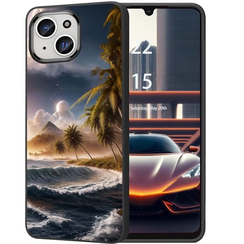 DHEEBFWE Schutzhülle für iPhone 14, ultradünn, Silikon, weich, mattiert, TPU, stoßdämpfend, kratzfest, Schutzhülle für iPhone 14, 15,5 cm (6,1 Zoll), Palmen, Sonnenuntergang, Strand-Design von DHEEBFWE