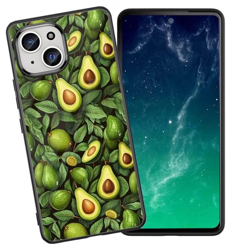 DHEEBFWE Schutzhülle für iPhone 14 Plus, stoßfest, kratzfest, weiches Silikon, mit organischer Glasrückseite, langlebige Schutzhülle für iPhone 14 Plus (6,7 Zoll) (2022), Avocado-Blätter-Design von DHEEBFWE
