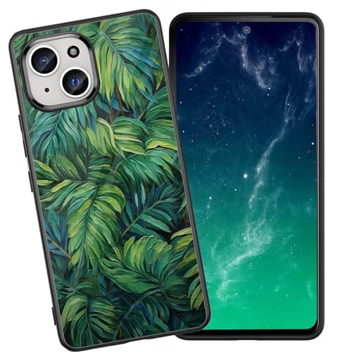 DHEEBFWE Schutzhülle für iPhone 14 Plus, stoßfest, kratzfest, weiches Silikon, mit organischer Glasrückseite, langlebige Schutzhülle für iPhone 14 Plus (6,7 Zoll) (2022), tropisches Palmgrün-Design von DHEEBFWE