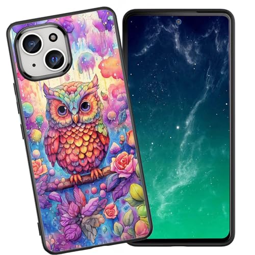 DHEEBFWE Schutzhülle für iPhone 14 Plus, stoßfest, kratzfest, weiches Silikon, mit organischer Glasrückseite, langlebige Schutzhülle für iPhone 14 Plus 17,7 cm (6,7 Zoll) (2022), Aquarell-Eulen-Design von DHEEBFWE