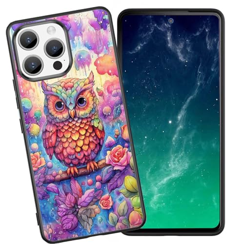 DHEEBFWE Schutzhülle für iPhone 14 Pro, stoßfest, kratzfest, weiches Silikon, mit organischer Glasrückseite, langlebige Schutzhülle für iPhone 14 Pro 15,5 cm (6,1 Zoll), Aquarell-Eulen-Design von DHEEBFWE