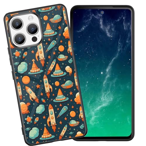 DHEEBFWE Schutzhülle für iPhone 14 Pro, stoßfest, kratzfest, weiches Silikon, mit organischer Glasrückseite, langlebige Schutzhülle für iPhone 14 Pro 15,5 cm (6,1 Zoll), Raketenschiff-Design von DHEEBFWE