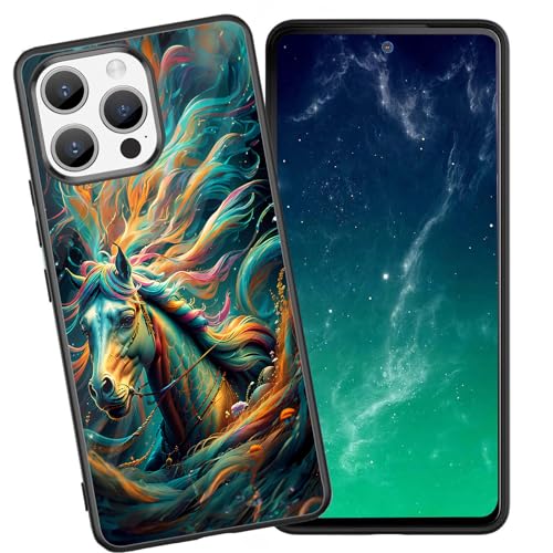 DHEEBFWE Schutzhülle für iPhone 14 Pro, stoßfest, kratzfest, weiches Silikon, mit organischer Glasrückseite, langlebige Schutzhülle für iPhone 14 Pro 15,5 cm (6,1 Zoll) (2022), Pferde-Design von DHEEBFWE
