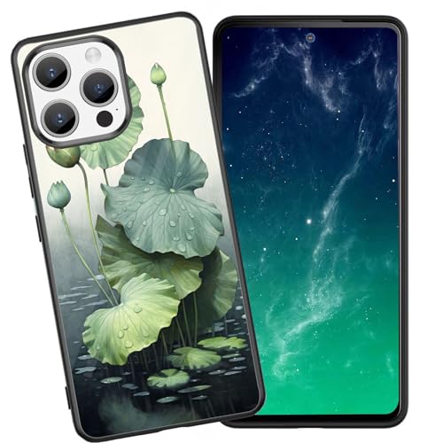 DHEEBFWE Schutzhülle für iPhone 14 Pro Max, stoßfest, kratzfest, weiches Silikon, mit organischer Glasrückseite, langlebige Schutzhülle für iPhone 14 Pro Max 6,7 Zoll (2022), Lotusblatt-Design von DHEEBFWE