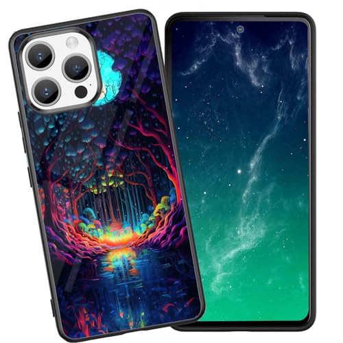 DHEEBFWE Schutzhülle für iPhone 14 Pro Max, stoßfest, kratzfest, weiches Silikon, mit organischer Glasrückseite, langlebige Schutzhülle für iPhone 14 Pro Max 6,7 Zoll (2022), Neonwald-Design von DHEEBFWE