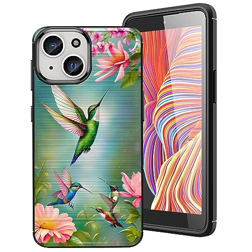 DHEEBFWE Schutzhülle für iPhone 15, dünn, weich, TPU, gebürstete Textur, stoßdämpfend, rutschfest, Schutzhülle für iPhone 15 (2023), Kolibri und Blumen-Design von DHEEBFWE
